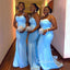 Spaghetti Straps Blue Long Mermaid Custom Bridesmaid Dresses , BN1326