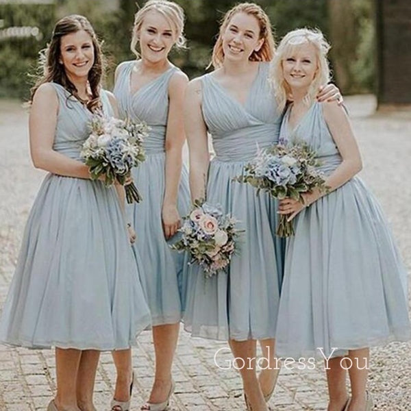 A-line Chiffon V-neck Long Custom Bridesmaid Dresses , BN1328