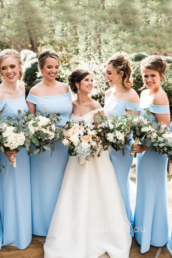 Off Shoulder Blue Long Mermaid Custom Bridesmaid Dresses , BN1329