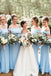 Off Shoulder Blue Long Mermaid Custom Bridesmaid Dresses , BN1329