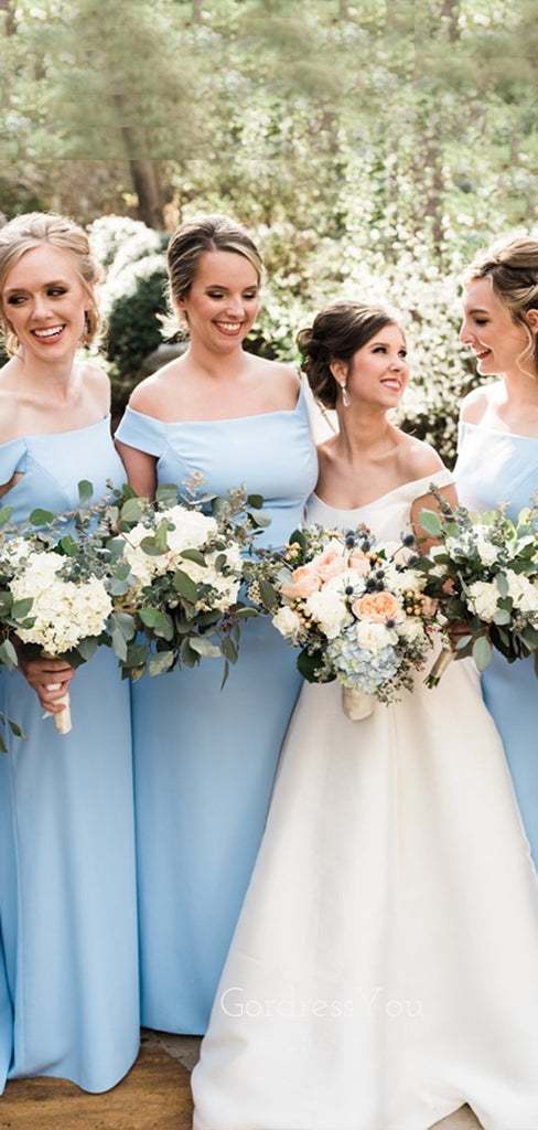 Off Shoulder Blue Long Mermaid Custom Bridesmaid Dresses , BN1329