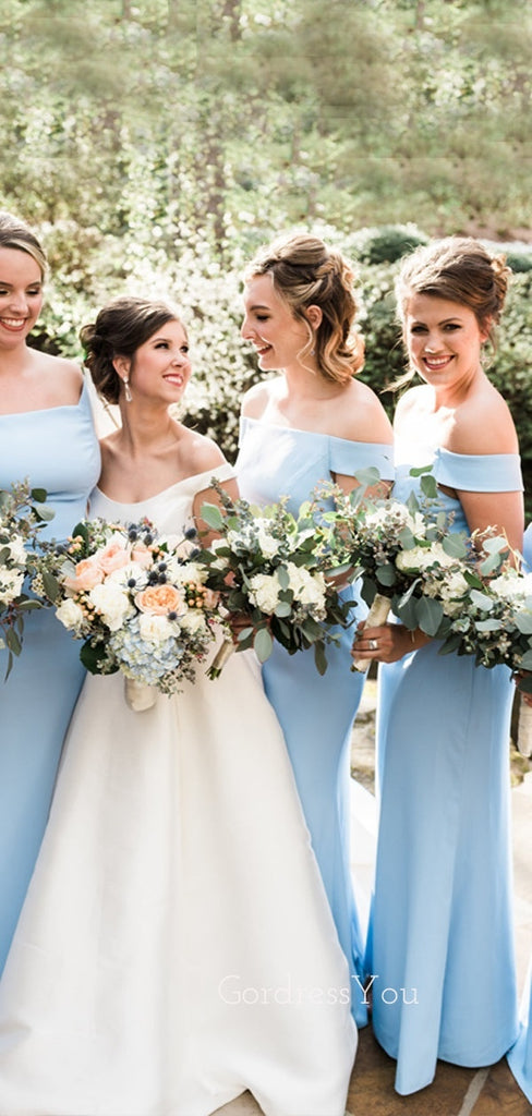 Off Shoulder Blue Long Mermaid Custom Bridesmaid Dresses , BN1329