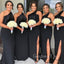 One Shoulder Black Side Slit Long Mermaid Custom Bridesmaid Dresses, BN1330