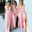 Copy of A-line V-neck Side Slit Long Custom Bridesmaid Dresses , BN1331