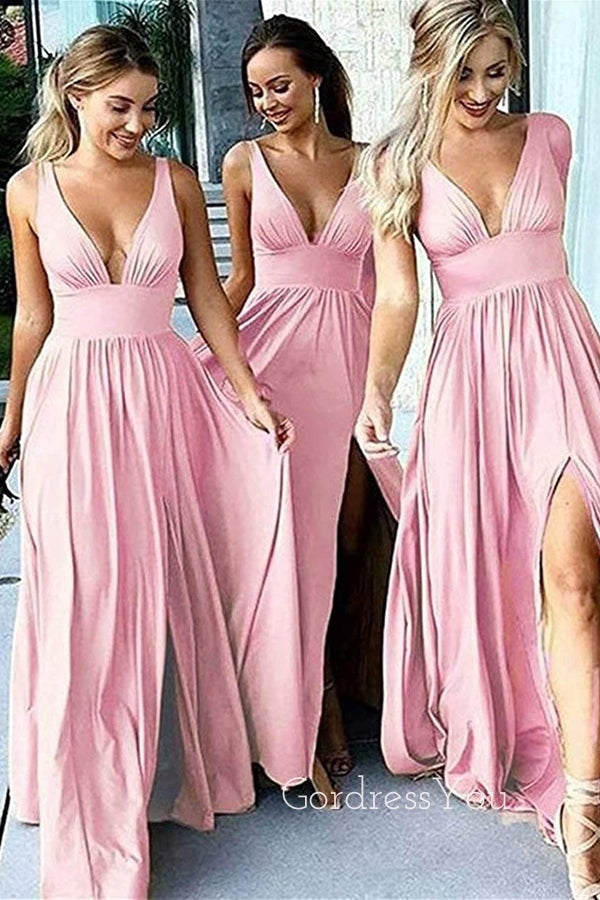 Copy of A-line V-neck Side Slit Long Custom Bridesmaid Dresses , BN1331