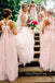 A-line Pink Tulle Long Custom Bridesmaid Dresses , BN1337