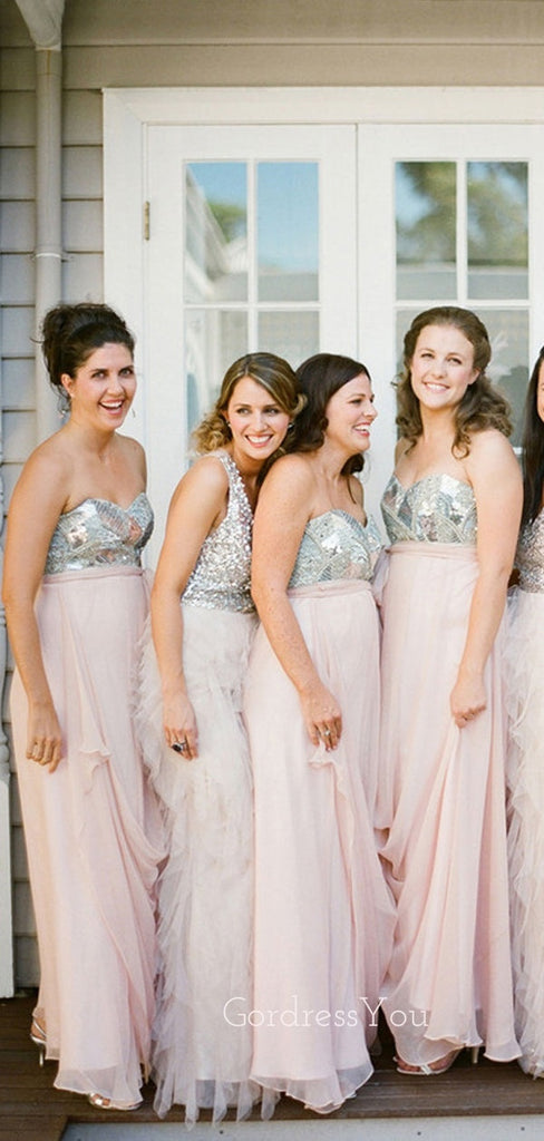 Mismatched A-line Sequins Long Custom Bridesmaid Dresses , BN1338