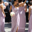 One Shoulder Chiffon Side Slit Long Custom Bridesmaid Dresses , BN1341