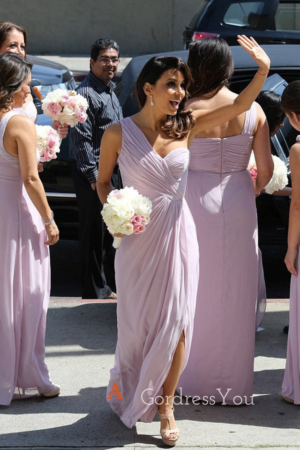 One Shoulder Chiffon Side Slit Long Custom Bridesmaid Dresses , BN1341