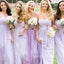 A-line Lilac Chiffon Strapless Long Custom Bridesmaid Dresses , BN1342