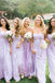 A-line Lilac Chiffon Strapless Long Custom Bridesmaid Dresses , BN1342