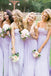 A-line Lilac Chiffon Strapless Long Custom Bridesmaid Dresses , BN1342