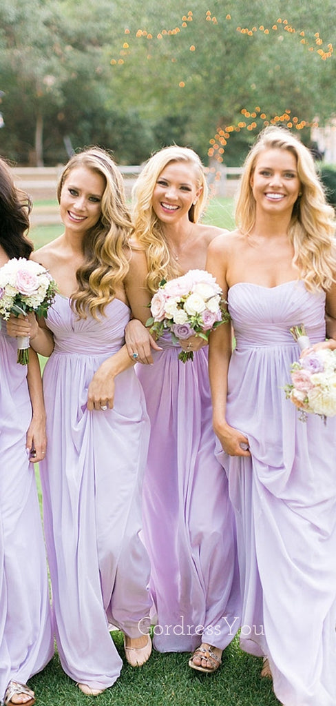 A-line Lilac Chiffon Strapless Long Custom Bridesmaid Dresses , BN1342