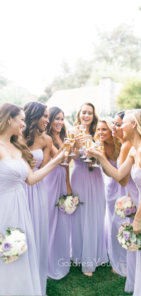 A-line Lilac Chiffon Strapless Long Custom Bridesmaid Dresses , BN1342