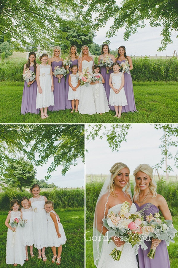 Simple A-line Purple Chiffon Strapless Long Custom Bridesmaid Dresses , BN1343