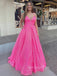 A-line Hot Pink Sequins Sparkly Long Evening Prom Dresses, Custom Spaghetti Straps Prom Dress, GR0019