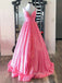 A-line Hot Pink Sequins Sparkly Long Evening Prom Dresses, Custom Spaghetti Straps Prom Dress, GR0019