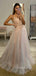 A-line Tulle Sparkly Beaded V-neck Long Evening Prom Dresses, Custom Prom Dress, GR0021