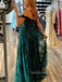 Off Shoulder Dark Green Tulle Appliques Long Evening Prom Dresses, Custom Deep V-neck Prom Dress, GR0025