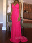 Simple Mermaid Hot Pink Sequins Sparkly Long Evening Prom Dresses, Custom Spaghetti Straps Prom Dress, GR0026