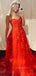 A-line Red Tulle Appliques Spaghetti Straps Long Evening Prom Dresses, Custom Prom Dress, GR0027