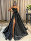 Black Tulle Sparkly Sweetheart A-line Long Evening Prom Dresses, Custom Prom Dress, GR0032