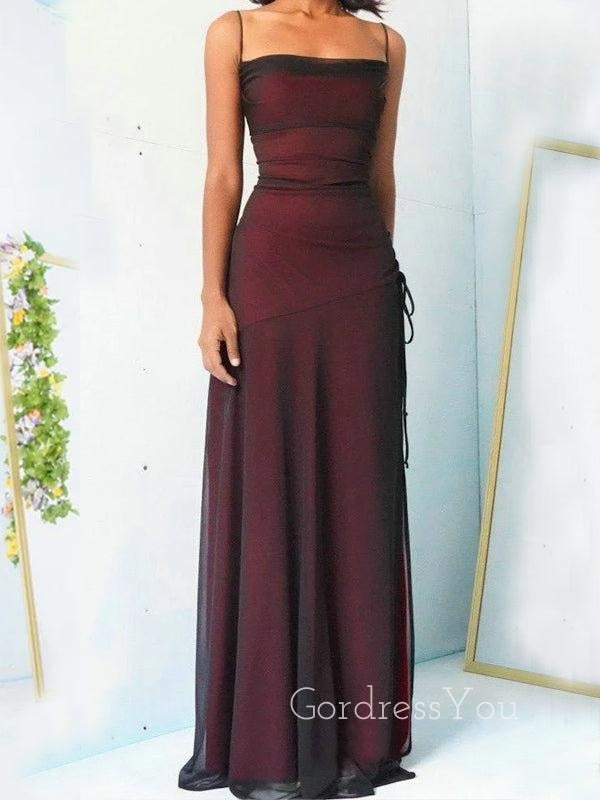 Black Red Chiffon Mermaid Spaghetti Straps Long Evening Prom Dresses, Custom Prom Dress, GR0002