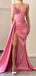 Pink Satin Beaded Strapless Long Evening Prom Dresses, Custom V-neck Prom Dress, GR0003