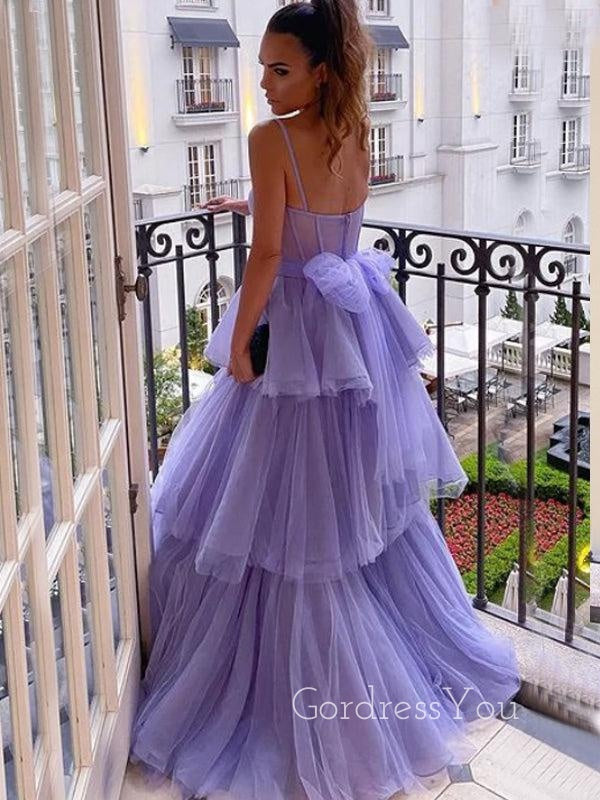 A-line Tulle Spaghetti Straps Long Evening Prom Dresses, Custom Sweet Heart Prom Dress, GR0004