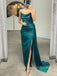 Strapless Mermaid Satin Long Evening Prom Dresses, Custom Side Slit Prom Dress, GR0006