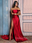 One Shoulder Red Satin High Slit Long Evening Prom Dresses, Custom Prom Dress, GR0008