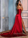 One Shoulder Red Satin High Slit Long Evening Prom Dresses, Custom Prom Dress, GR0008