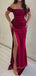 Off Shoulder Burgundy Satin High Slit Long Evening Prom Dresses, Custom Mermaid Prom Dress, GR0009