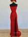 Spaghetti Straps Red Sequins High Slit Long Evening Prom Dresses, Custom Mermaid Prom Dress, GR0040