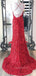 Spaghetti Straps Red Sequins High Slit Long Evening Prom Dresses, Custom Mermaid Prom Dress, GR0040