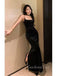 Elegant Mermaid Black Velvet Long Evening Prom Dresses, Custom Prom Dress, GR0052