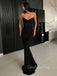 Elegant Black Sequins Mermaid Long Evening Prom Dresses, Custom Spaghetti Straps Prom Dress, GR0053