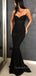 Elegant Black Sequins Mermaid Long Evening Prom Dresses, Custom Spaghetti Straps Prom Dress, GR0053