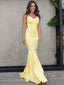 Yellow Mermaid V-neck Long Evening Prom Dresses, Custom Spaghetti Straps Prom Dress, GR0057