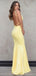 Yellow Mermaid V-neck Long Evening Prom Dresses, Custom Spaghetti Straps Prom Dress, GR0057