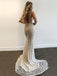 Formal Mermaid Lace Deep V-neck Long Evening Prom Dresses, Custom Spaghetti Straps Prom Dress, GR0058