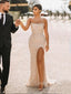 Elegant Sequins Strapless Mermaid Long Evening Prom Dresses, Custom Side Slit Prom Dress, GR0059