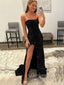 Simple Black Sequins Strapless Mermaid Long Evening Prom Dresses, Custom Prom Dress, GR0063