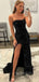 Simple Black Sequins Strapless Mermaid Long Evening Prom Dresses, Custom Prom Dress, GR0063