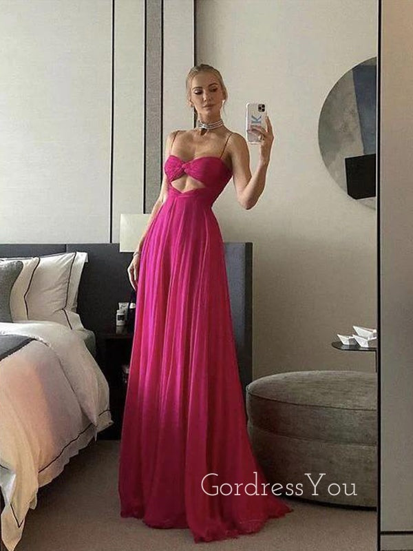 A-line Chiffon Sweet Heart Spaghetti Straps Long Evening Prom Dresses, Custom Prom Dress, GR0066