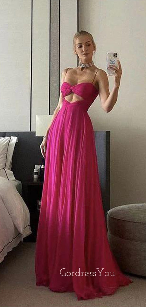 A-line Chiffon Sweet Heart Spaghetti Straps Long Evening Prom Dresses, Custom Prom Dress, GR0066