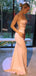 Mermaid Peach Satin Spaghetti Straps Backless Long Evening Prom Dresses, Custom Prom Dress, GR0070