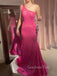 Hot Pink Sequins Mermaid One Shoulder Long Evening Prom Dresses, Custom Prom Dress, GR0080