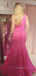 Hot Pink Sequins Mermaid One Shoulder Long Evening Prom Dresses, Custom Prom Dress, GR0080