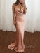 Simple Rose Gold Satin Spaghetti Straps Mermaid Long Evening Prom Dresses, Custom Prom Dress, GR0081